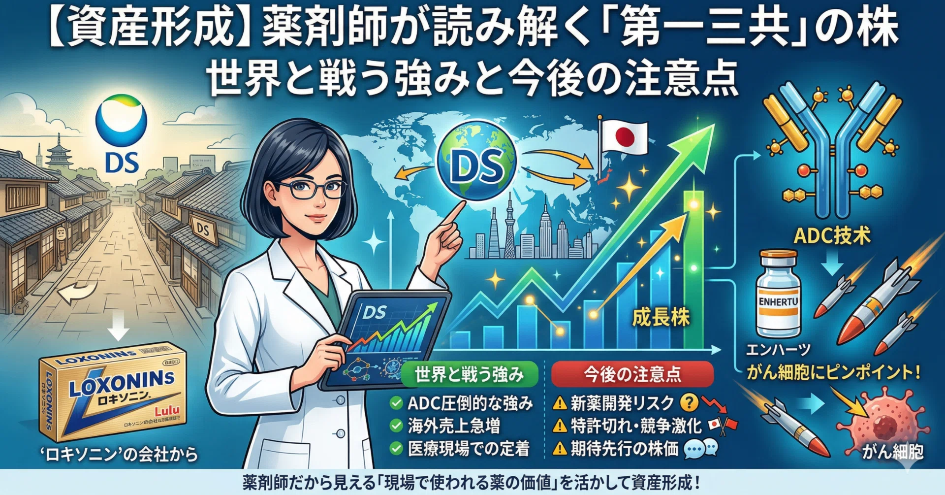 資産形成】薬剤師が読み解く「第一三共」の株。世界と戦う強みと今後の