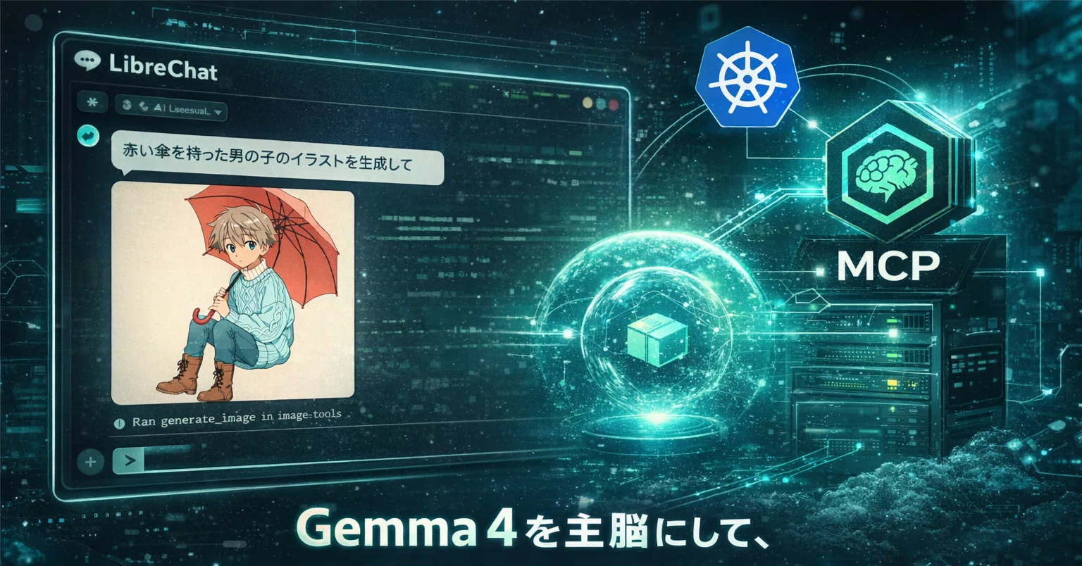 Gemma 4 を主脳にして、MCP 経由で LibreChat から画像生成まで通した