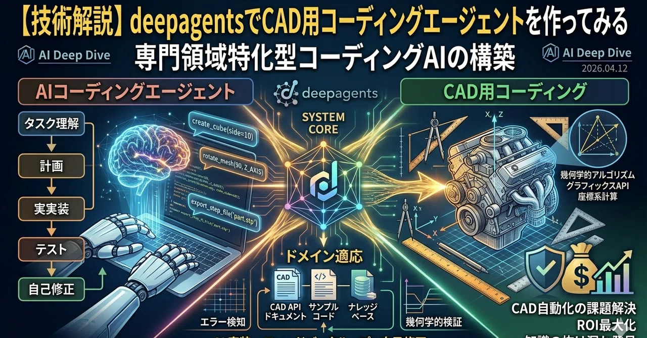 【技術解説】deepagentsでCAD用コーディングエージェントを作ってみる — AI Deep Dive 2026年04月12日｜AI最新News