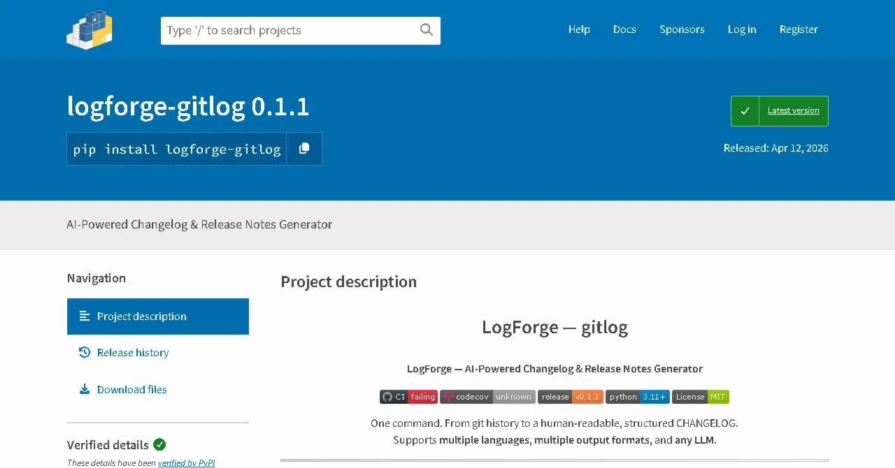 logforgeのGitログから自動生成する「changelog & release notes」がPyPIに追加｜HAXAI_LAB