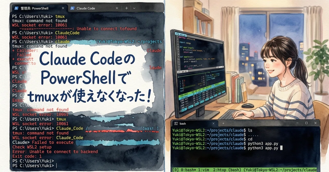 Claude Code Powershell 【速報】Claude CodeのPowerShellでtmuxが使えなくなった!WSL2/Git Bashへの乗り換え方法を徹底解説 🚨|さやさや
