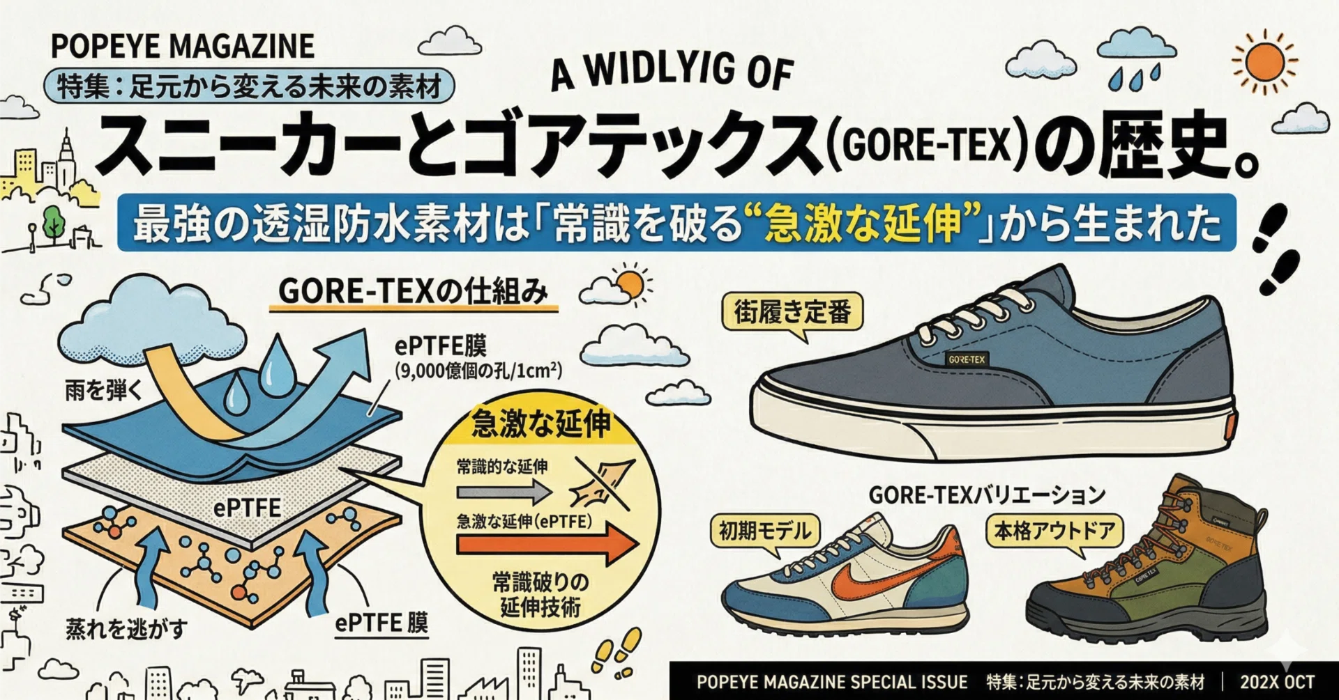 スニーカーとゴアテックス（GORE-TEX）の歴史。最強の透湿防水素材は