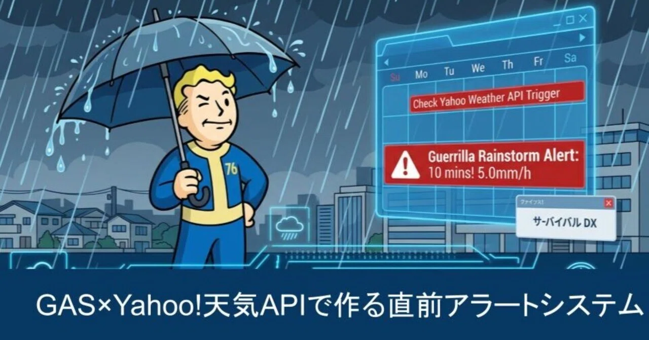 雨天決行 GAS Survival DX】鉄砲雨を完全回避。GAS×Yahoo!天気APIで作る「サバイバル