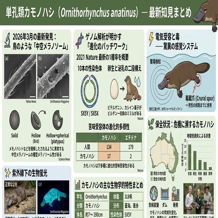 単孔類カモノハシ（Ornithorhynchus anatinus）― 最新知見まとめ