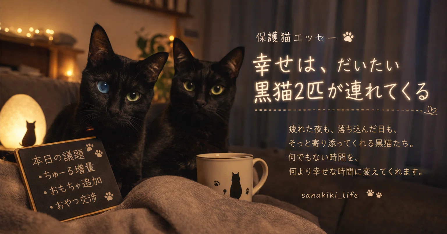 🐈‍⬛保護猫エッセー│幸せは、だいたい黒猫2匹が連れてくる｜サナキキ
