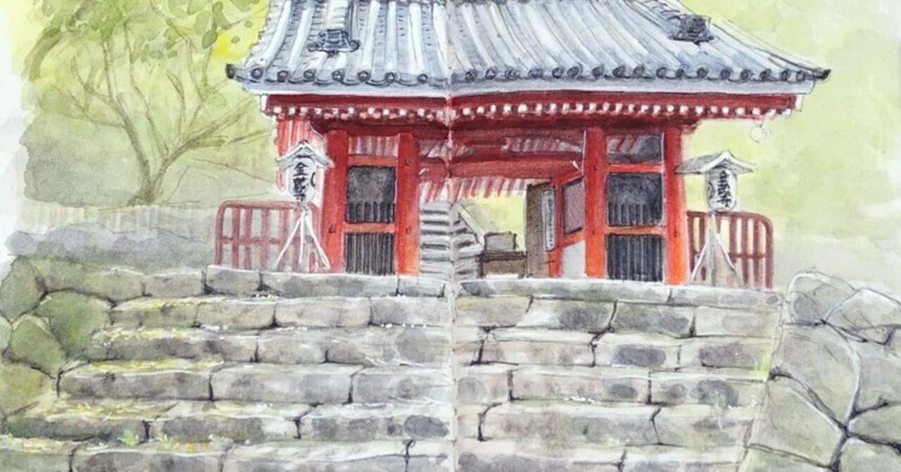 新緑の金蔵寺 仁王門 【チャリ＊スケッチ】｜ノン