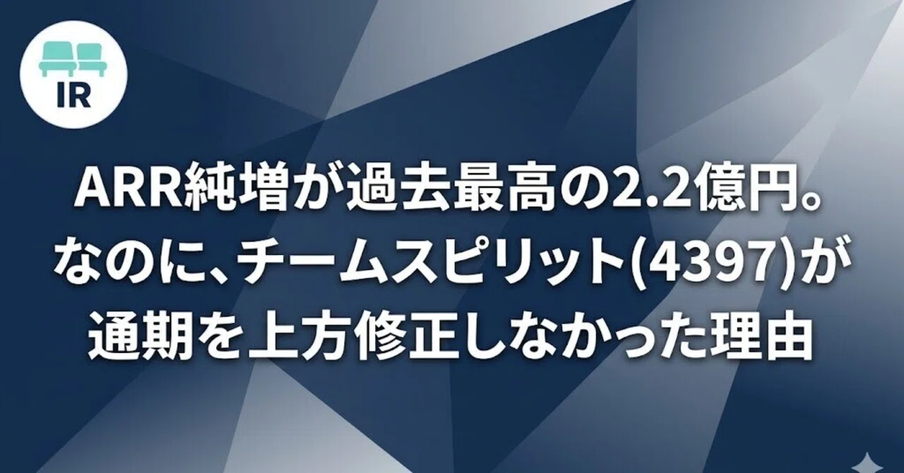 ARR純増が過去最高の2.2億円。なのに、チームスピリット（4397）が通期