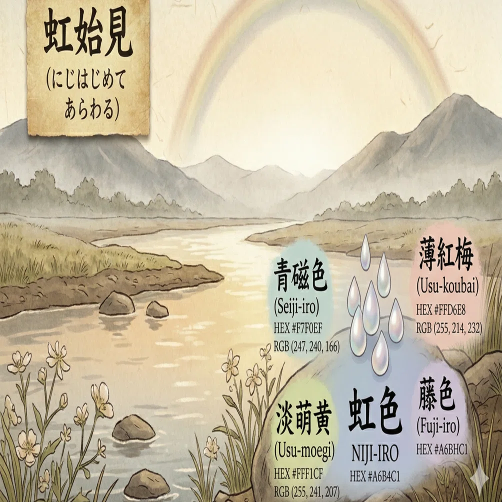 日本の色で巡る七十二候】虹始見x「虹色（にじいろ）」～虹の七色を