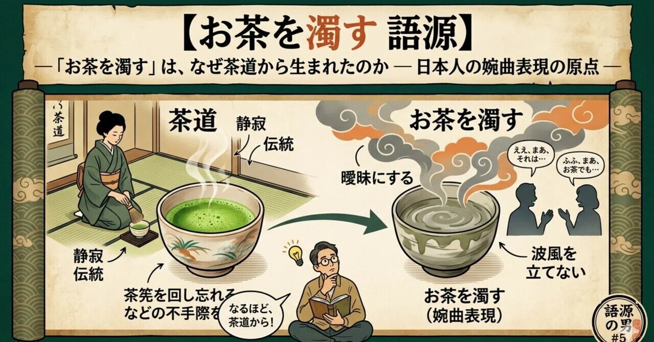 【お茶を濁す 語源】「お茶を濁す」は、なぜ茶道から生まれたのか ── 日本人の婉曲表現の原点 ── 語源の男 #5｜休日の男