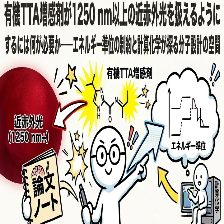 20260421] 有機TTA増感剤が1250 nm以上の近赤外光を扱えるようにするに
