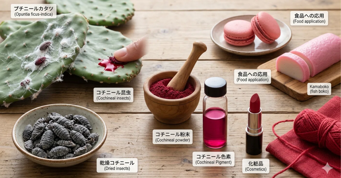 コチニール（Cochineal）は、中南米原産のサボテンに寄生する