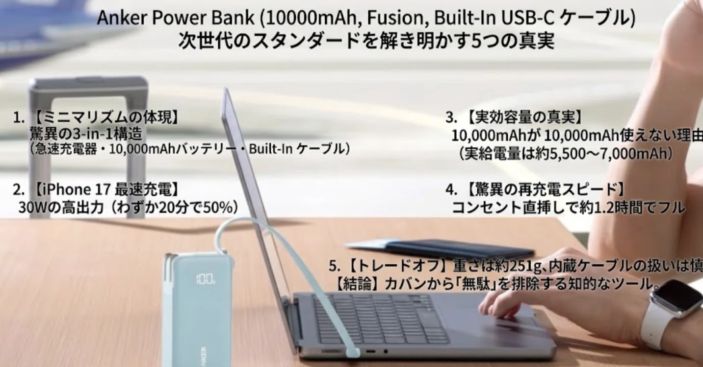 Anker Power Bank (A1637) レビュー】ケーブル不要の3-in-1が充電の Anker Power Bank (A1637) レビュー】ケーブル不要の3-in-1が充電の