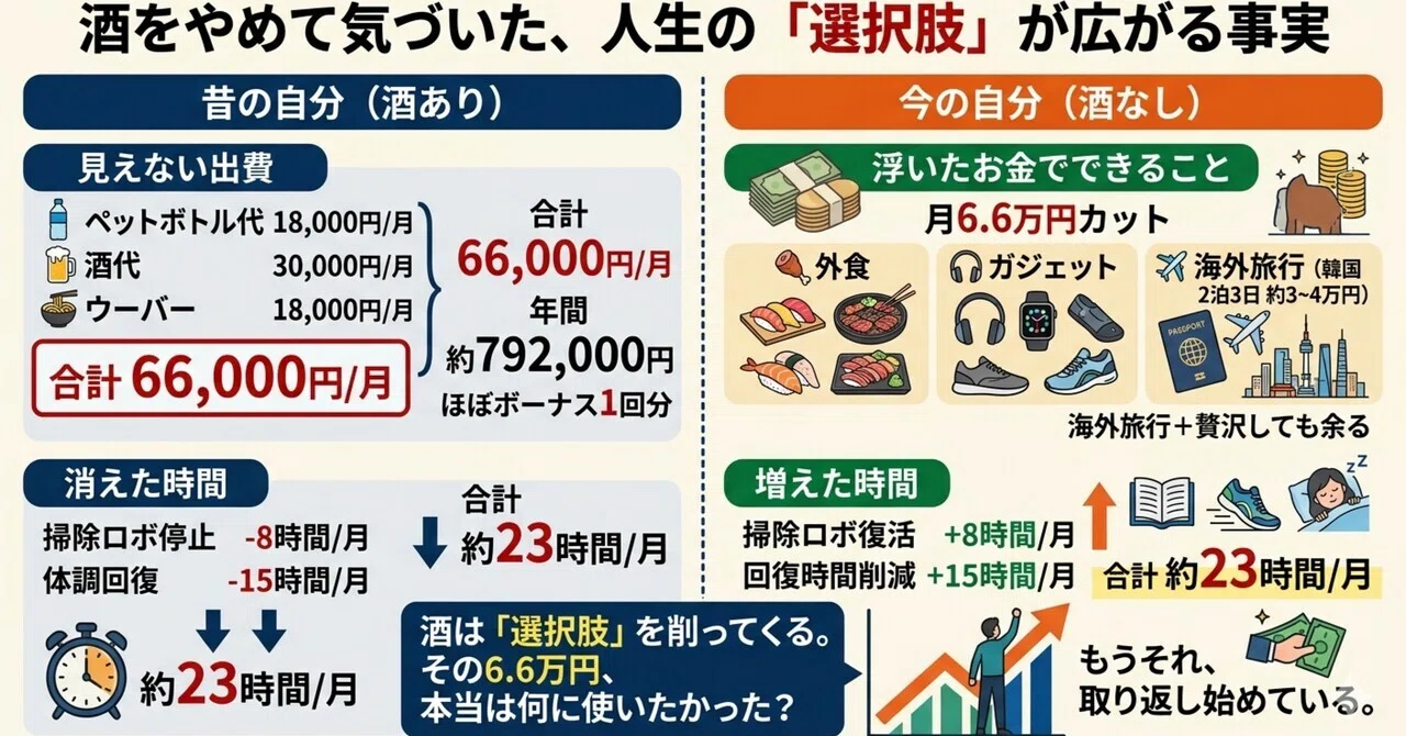 酒やめて27日目。酒をやめたら“月7万円と毎日1時間”が戻ってきた話｜酒 