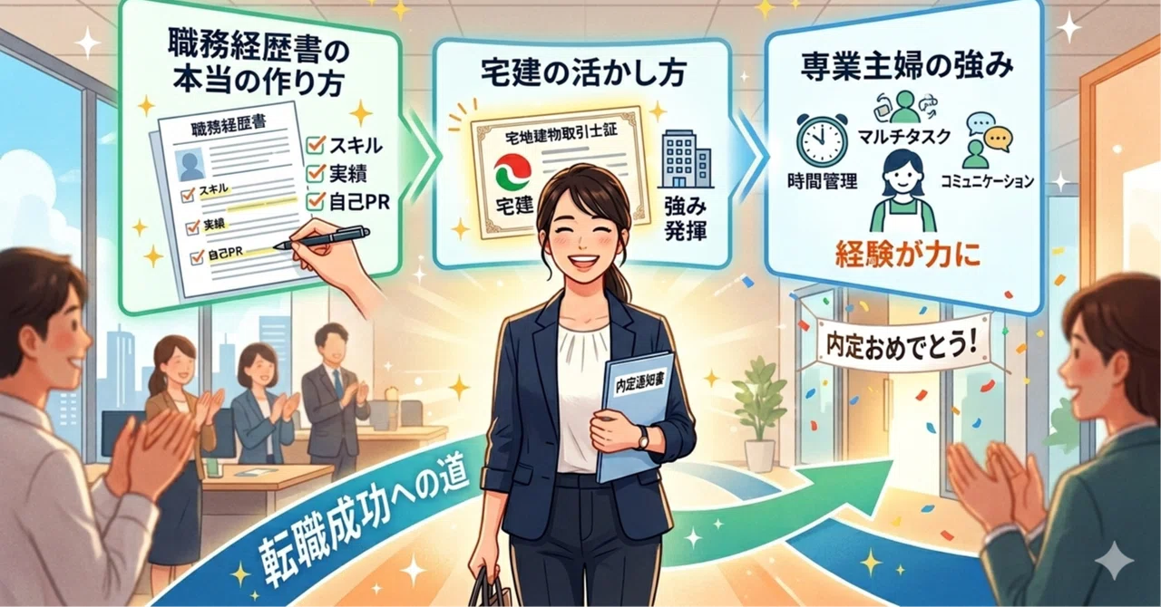 【1社で内定】宅建後の転職でやったこと全部|職務経歴書・面接・戦い方を公開【保存版】|まめこ|離婚から立て直した40代|遠回りして宅建士に