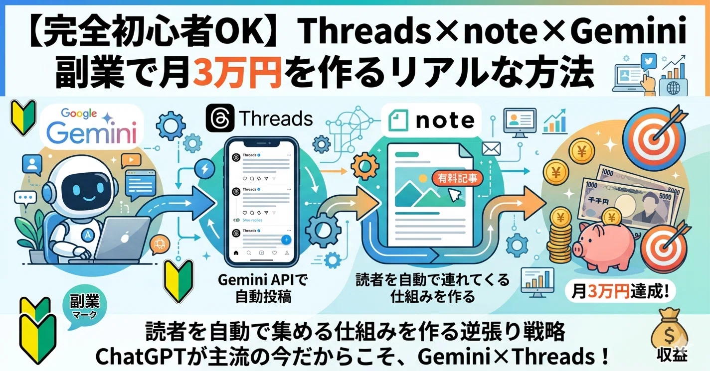 完全初心者OK】Threads×note×Gemini副業で月3万円を作るリアルな方法