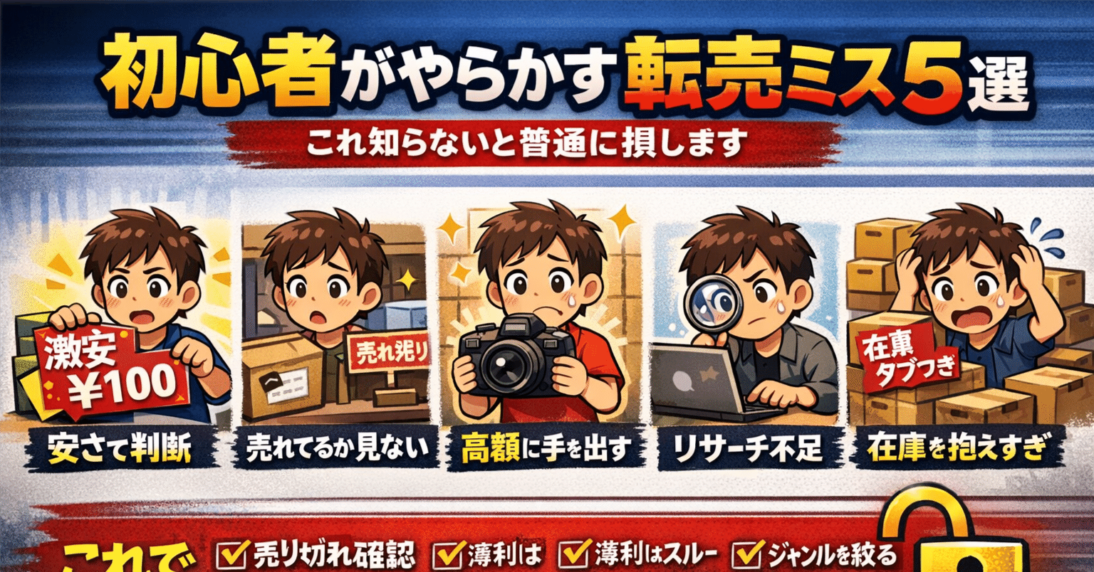初心者がやらかす転売ミス5選|これ知らないと普通に損します|副業 初心者がやらかす転売ミス5選|これ知らないと普通に損します|副業