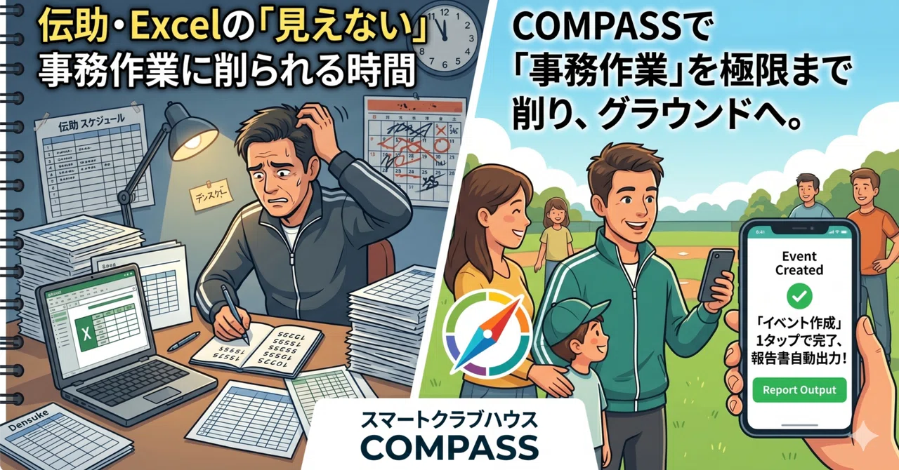 伝助とエクセルから卒業する日。指導者の「見えない事務作業」を極限まで削る挑戦。｜早崎 銀平｜Smart Clubhouse COMPASS