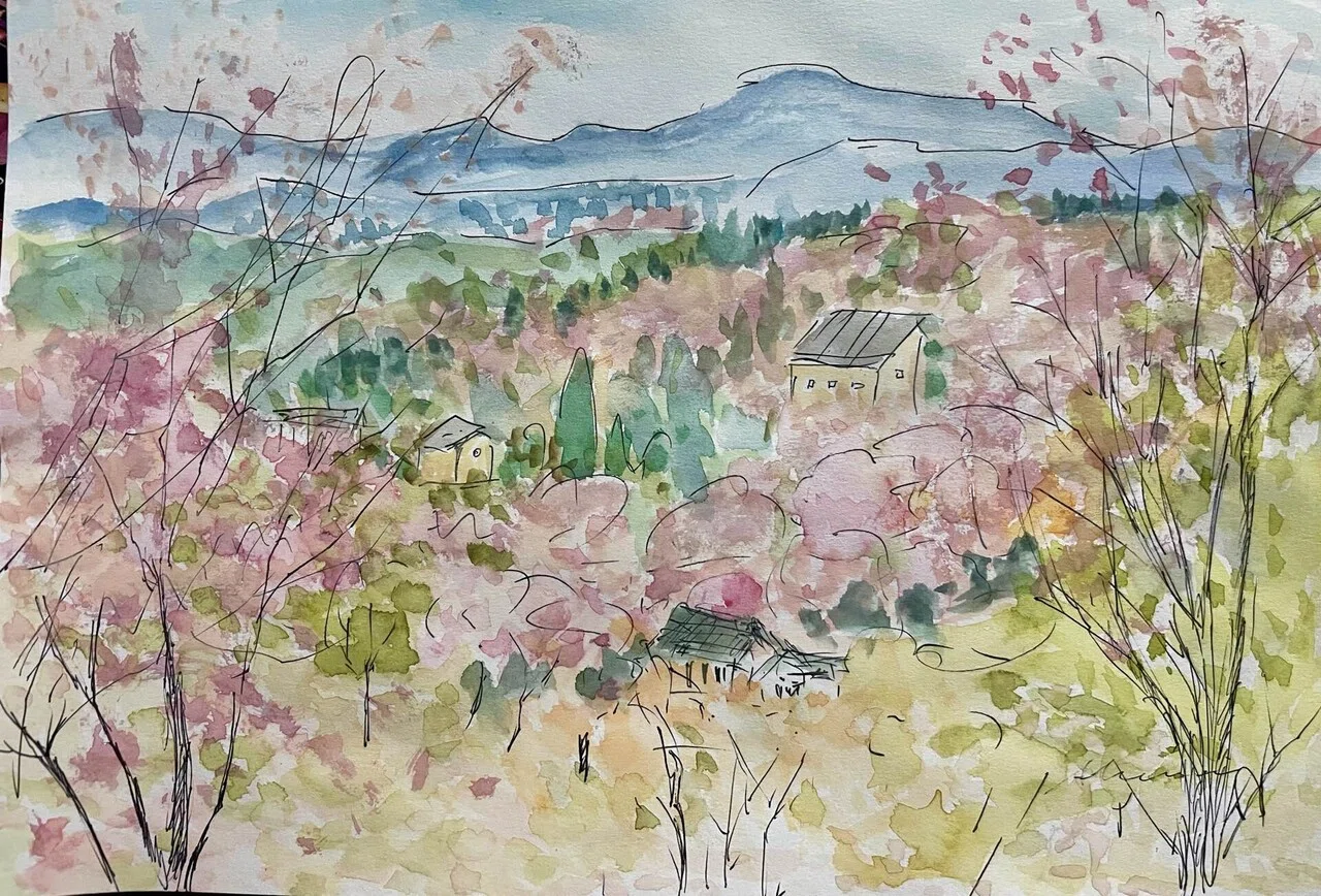 吉野山（水彩画」｜夏目明美