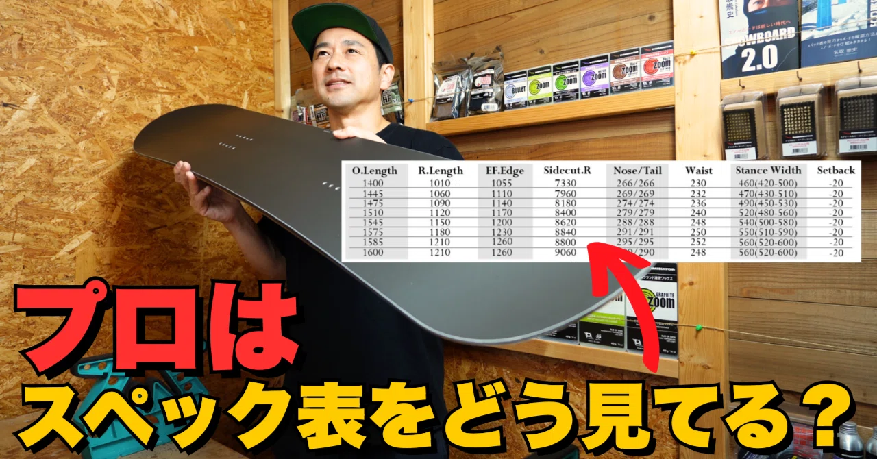 スペック表からスノーボードの違いを見極める方法｜プロはここを見て