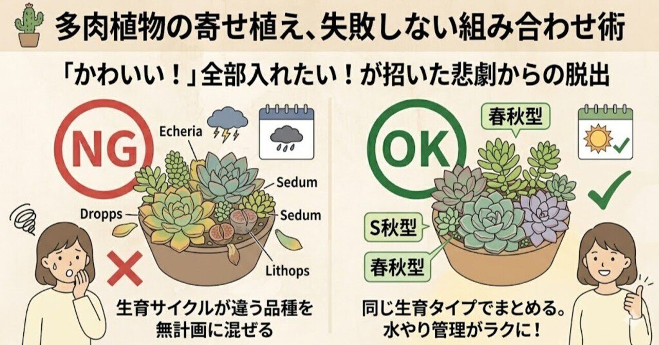 多肉植物の寄せ植え、失敗しない組み合わせ術～生育サイクルが合う品種