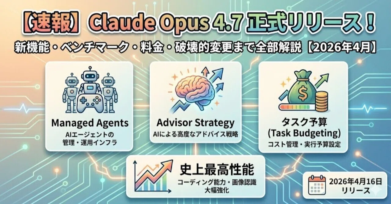 速報】Claude Opus 4.7が登場！新機能・ベンチマーク・料金・破壊的 