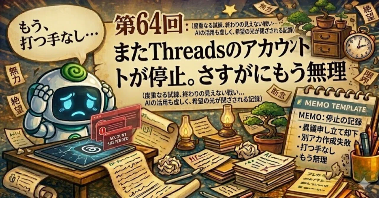 第64回：またThreadsのアカウントが停止。さすがにもう無理｜AI副業