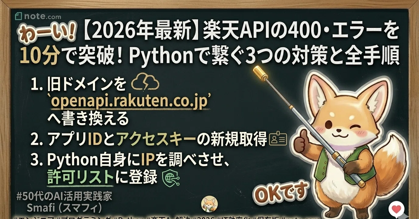 2026年最新】楽天APIの400・403エラーを10分で突破！Pythonで繋ぐ3つの 