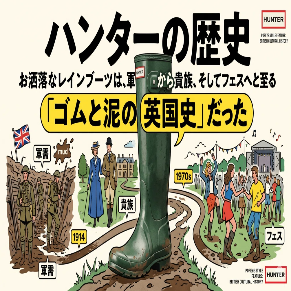 【英国王室御用達・廃版】ハンター HUNTER ブーツ フリンジ タッセル ハンター（HUNTER）の歴史。お洒落なレインブーツは、軍需から貴族