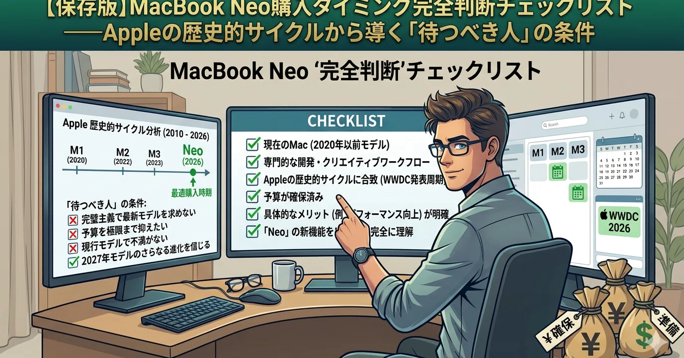 保存版】MacBook Neo購入タイミング完全判断チェックリスト——Appleの