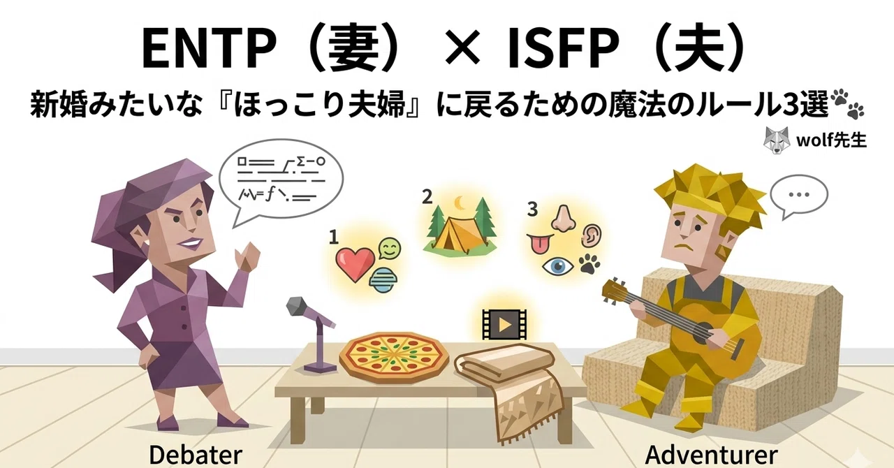 「ねえ、聞いてる！？」が口癖になってない？ENTP（討論者）妻×ISFP（冒険家）夫が、新婚みたいな『ほっこり夫婦』に戻るための魔法のルール3 ...