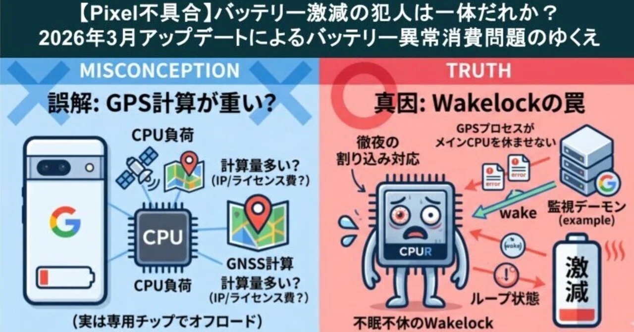 Pixel不具合】バッテリー激減の犯人は「GPSの重さ」ではない？インフラ