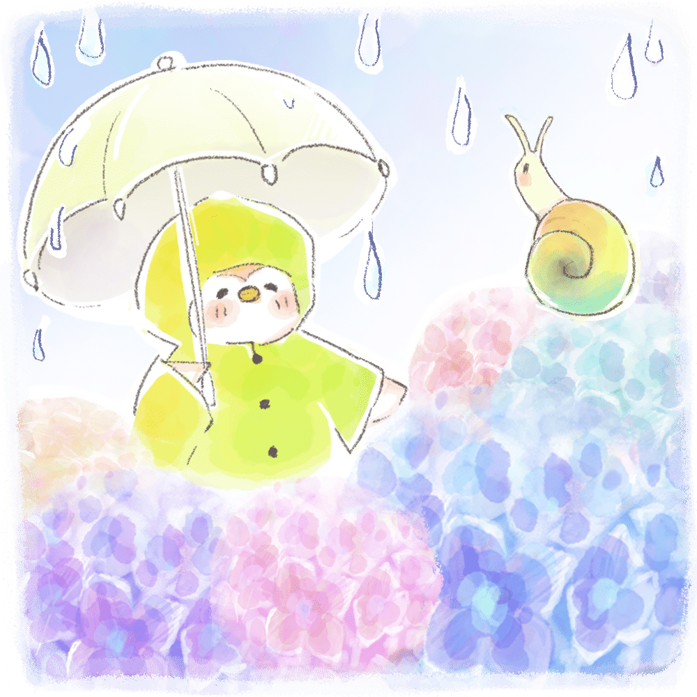 イラスト 梅雨とピヨ吉とカタツムリ Hibiki Note