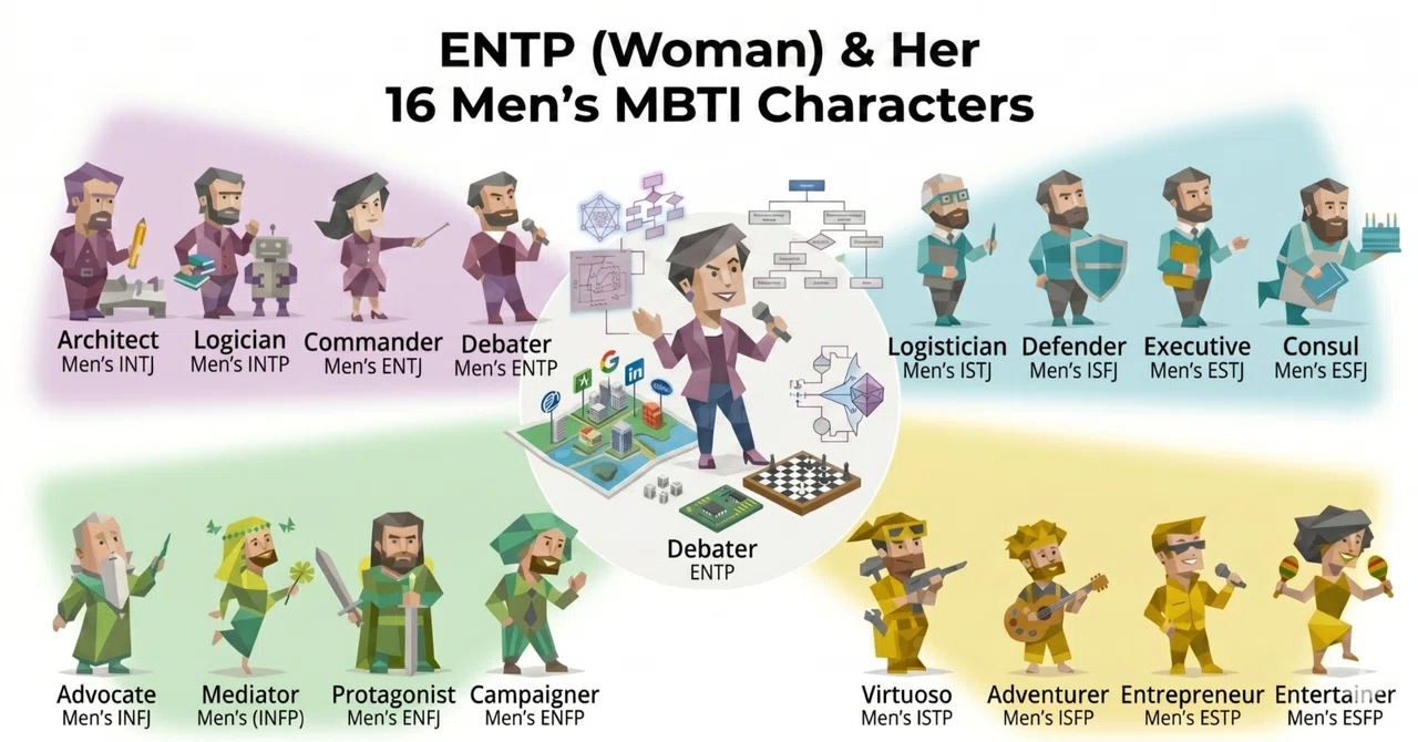 [保存版] アイデア女子（ENTP：討論者）が「つまらない・ノリが悪い夫」を覚醒させる！全MBTI対応マニュアル🐾｜ウルル＠MBTI夫婦関係_狼先生