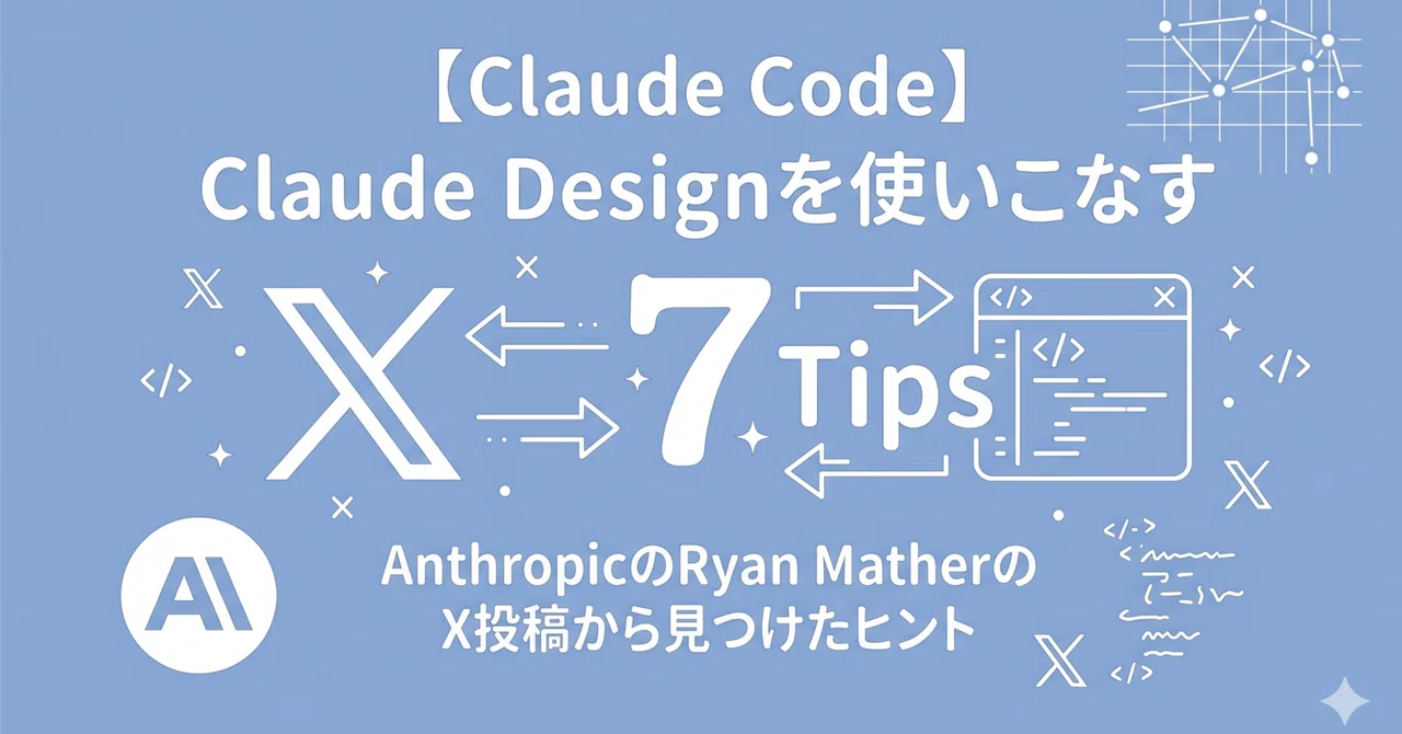 【Claude Code】Claude Designを使いこなす7つのTips — AnthropicのRyan MatherのX投稿から ...