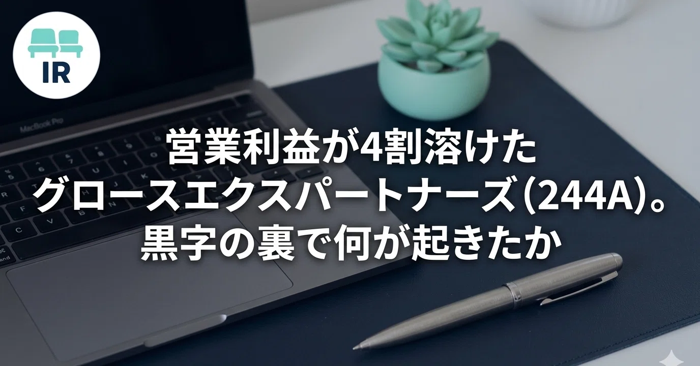 営業利益が4割溶けたグロースエクスパートナーズ（244A）。黒字の裏で