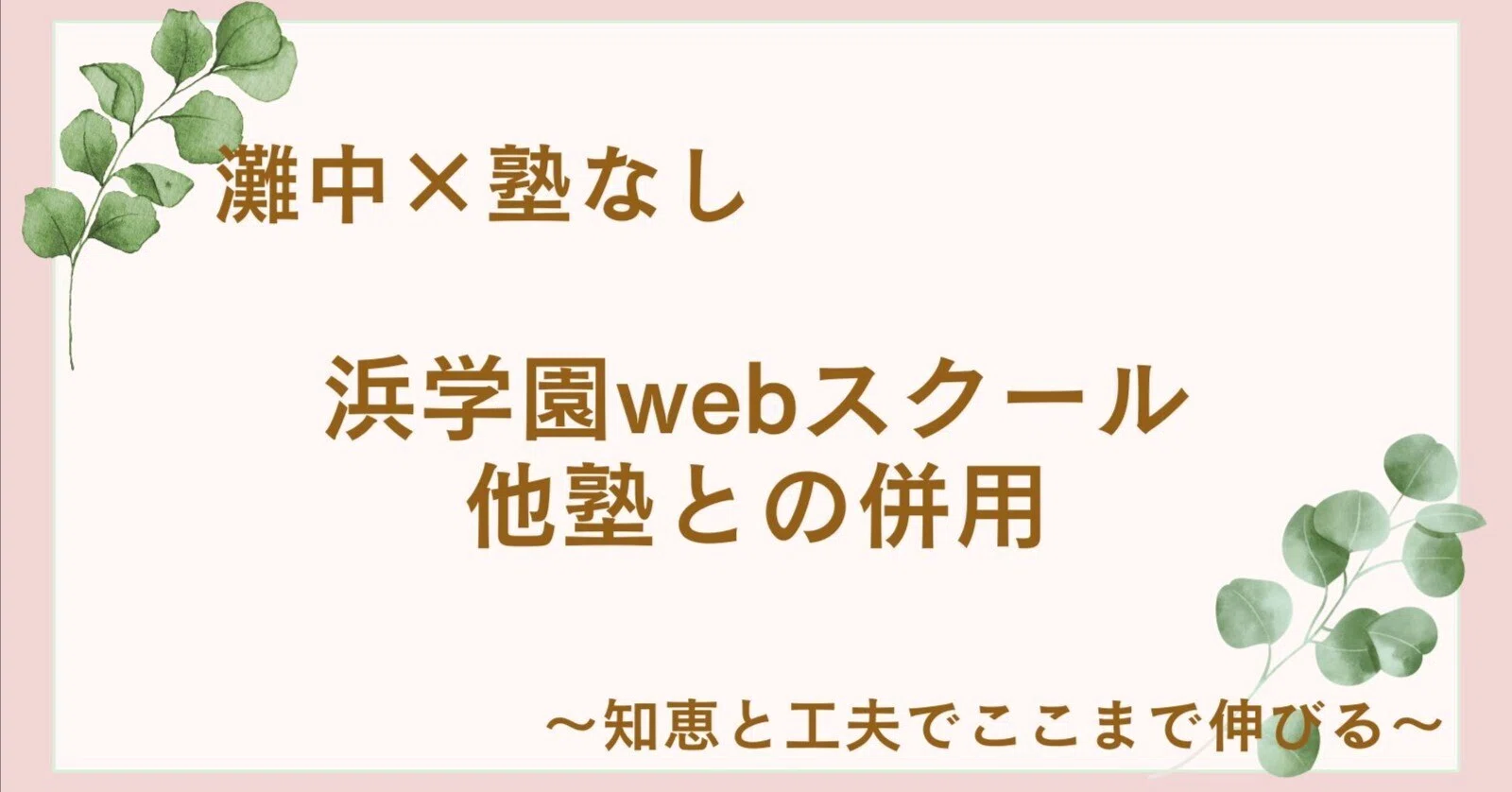 中学受験】灘中×塾なし#59 浜学園webスクール｜他塾との併用で気をつけ
