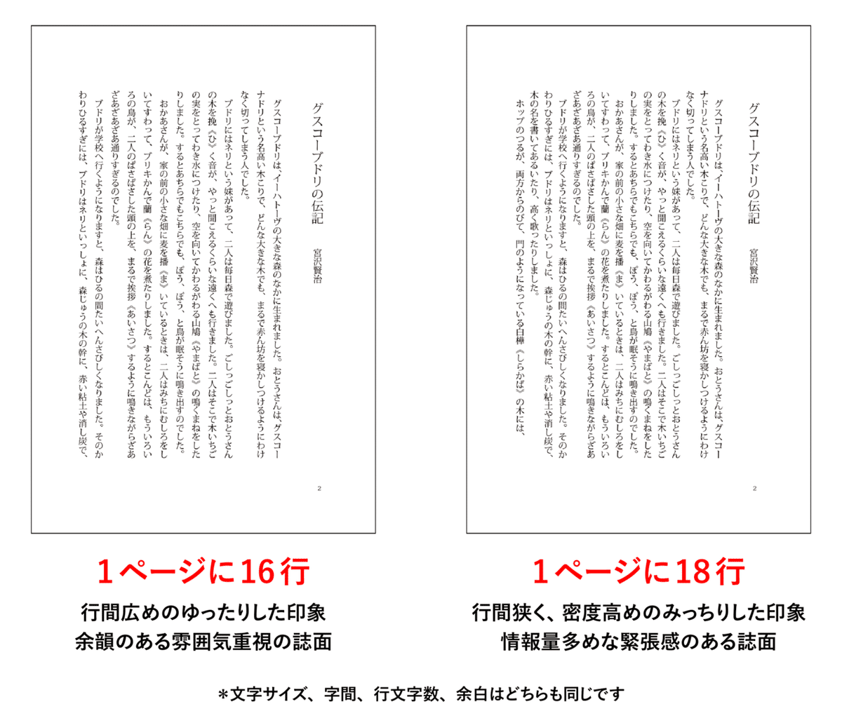 16行取りと18行取りの比較図