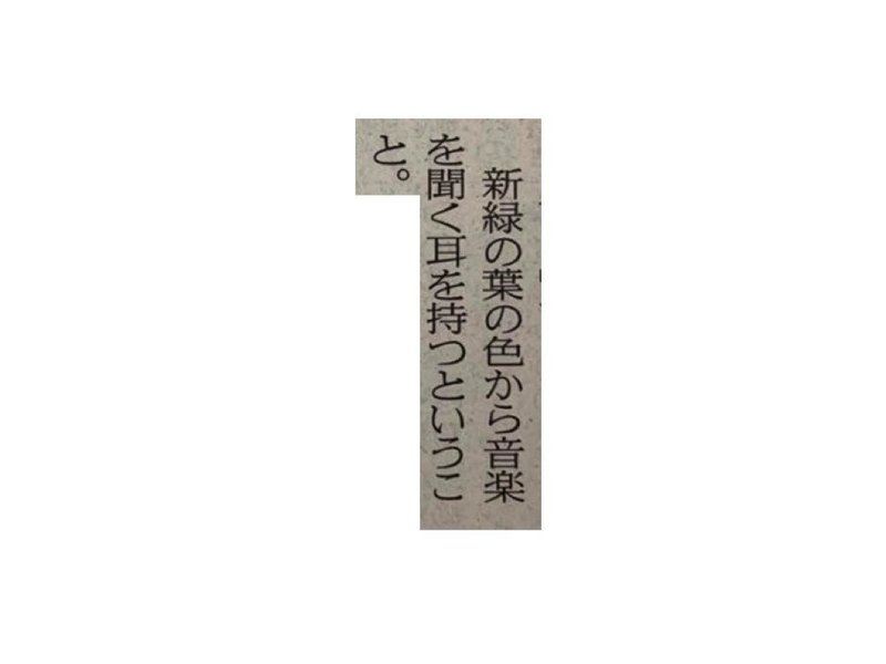 新緑の葉の色から音楽を聞く耳をもつということ 一言切り抜きfrom日経 141 一言切り抜きfrom日経 By 倉成英俊