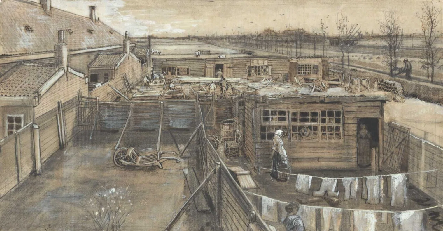 大ゴッホ展」出品作④ ゴッホ《大工の仕事場と洗濯場》1882年｜毎日