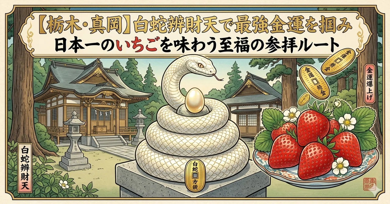 栃木・真岡】白蛇辨財天で最強金運を掴み、日本一のいちごを味わう至福