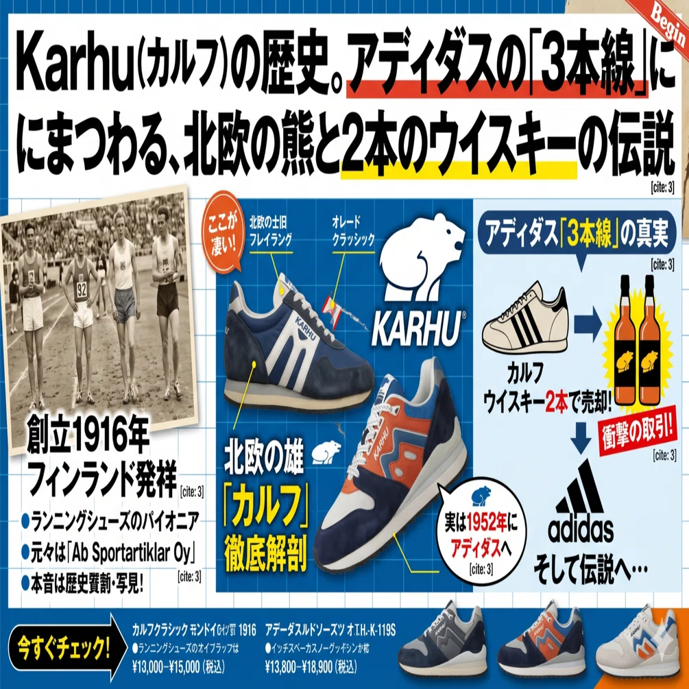 靴 K.A Karhu（カルフ）の歴史。アディダスの「3本線」にまつわる、北欧の熊と