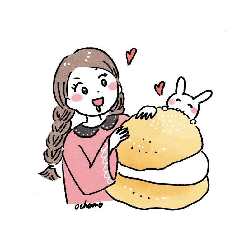 シュークリーム食べたい 女の子とうさぎのほっこりイラスト おちゃも イラストレーターハンドメイド作家 Note