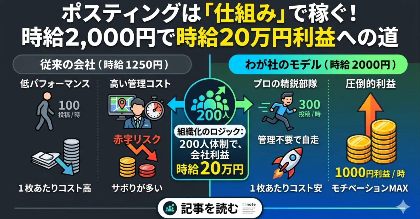 時給1,250円のポスティング会社は潰れる。時給2,000円の会社だけが 