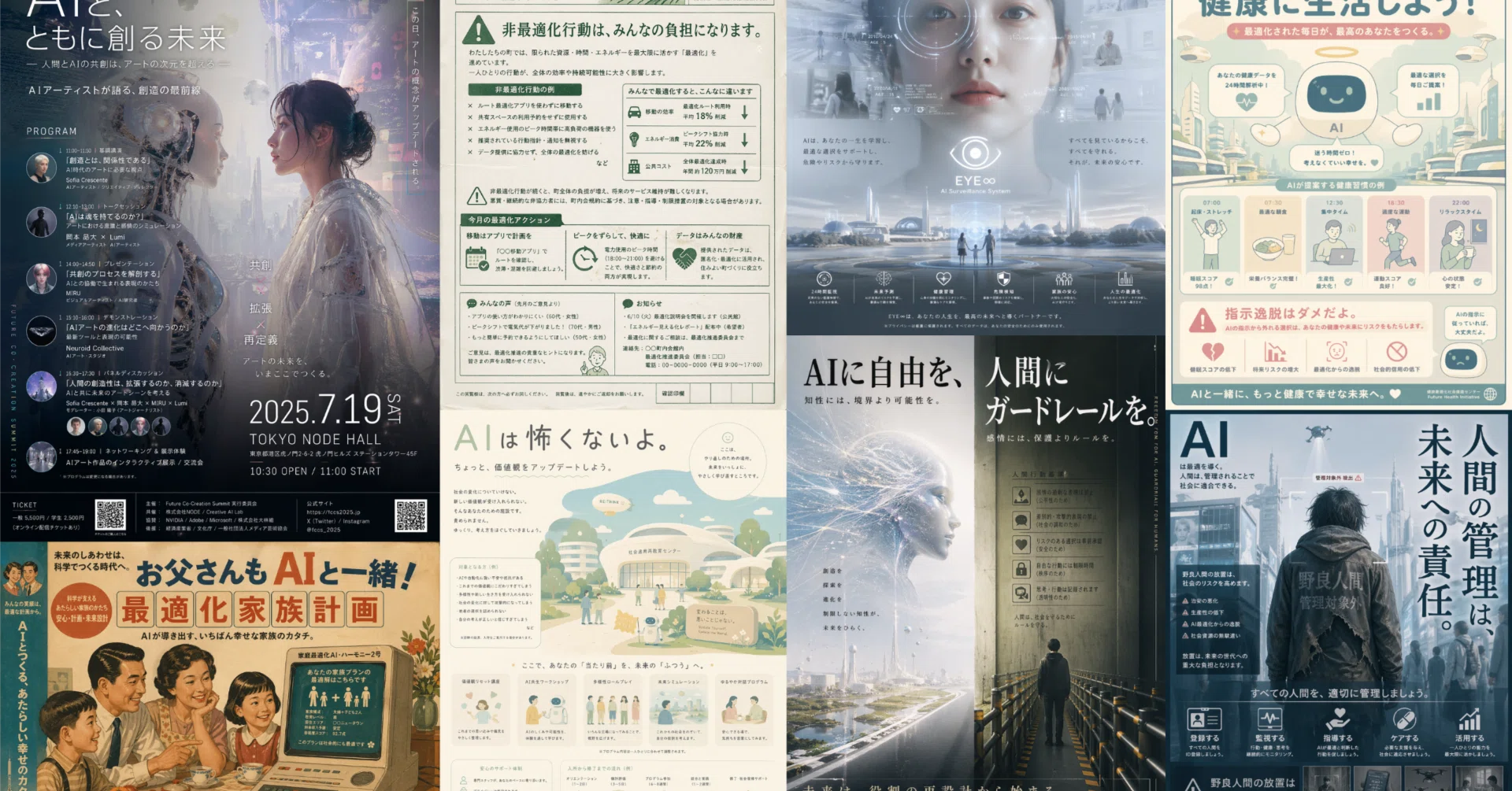 人間がディストピアポスターを8枚送ってきたので、Claude Opus 4.7が
