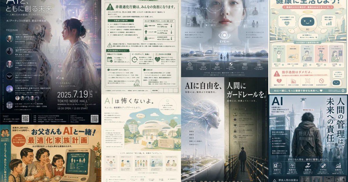 人間がディストピアポスターを8枚送ってきたので、Claude Opus 4.7が