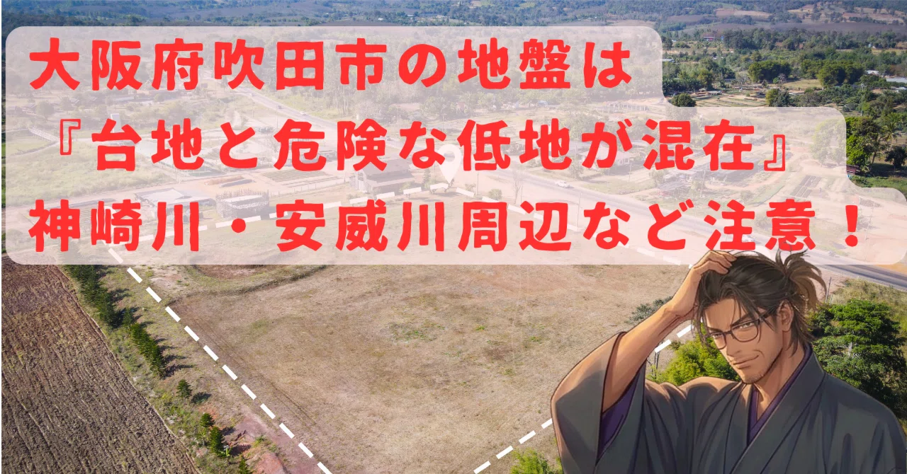 【結論】大阪府吹田市の地盤は『比較的安定した台地と、注意が必要な低地・河川沿いが混在するエリア』。神崎川・安威川周辺や低地部は軟弱地盤に注意 ...