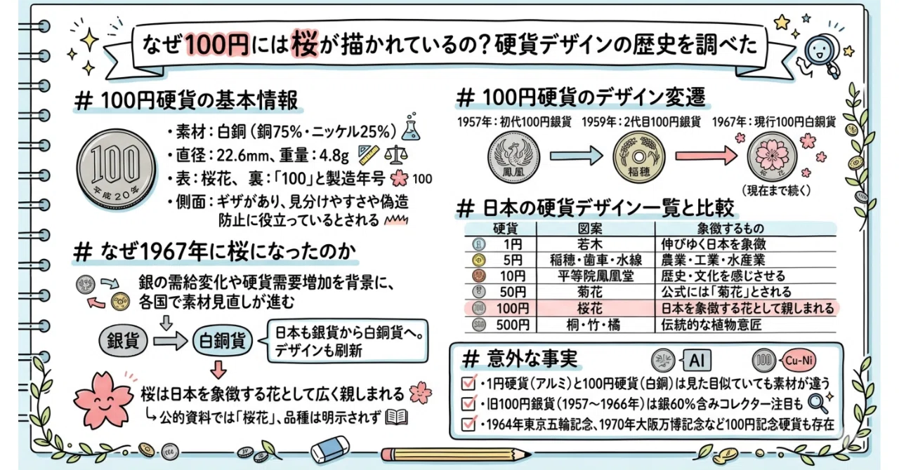 なぜ100円には桜が描かれているの?硬貨デザインの歴史を調べた|橘 あやの