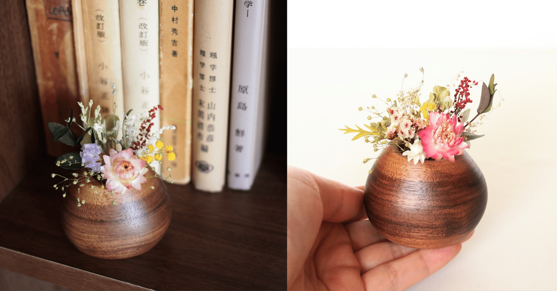 魔女の花かご～ドライフラワー×手彫りの木器｜MOE｜クラフト工房『森の