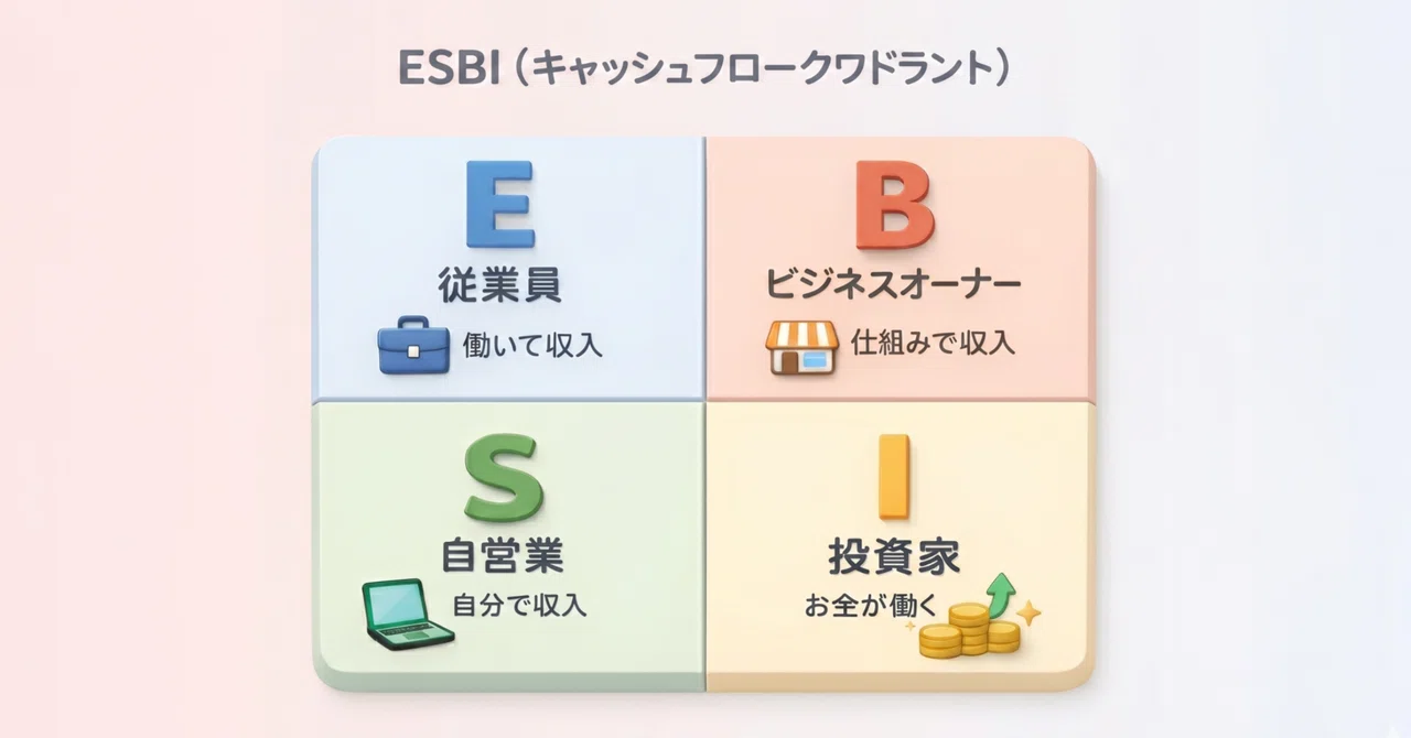 ESBIとは？会社員・自営業・仕組み・投資を分けて考えるお金の地図｜MIKU スキル0→在宅収入ママ
