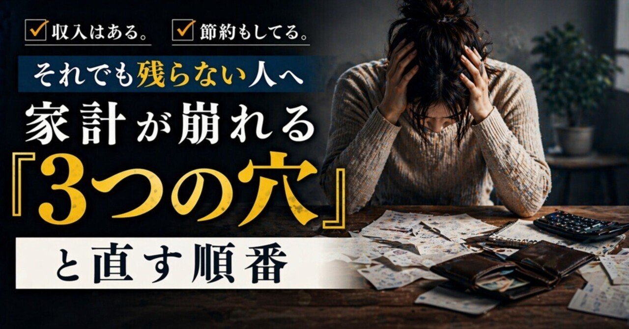 収入はある。節約もしてる。それでも残らない人へ 　家計が崩れる『3つの穴』と直す順番｜とあるサラ金店長の　借金脱出&家計再建